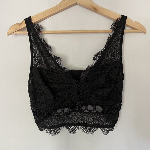 Victoria's Secret black bra lace detail lingerie size M mesh back unlined cups - Picture 1 of 8
